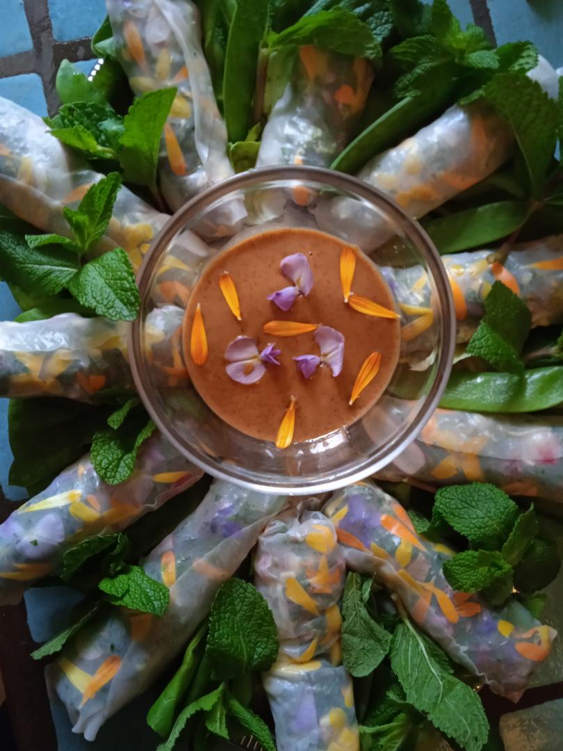 Roulé de printemps avec plante sauvage